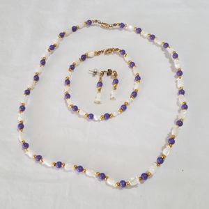 Fresh water Pearl Necklace, Bracelet & Earring Set
